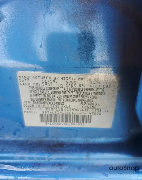 2020 Nissan Versa S from USA, damaged, VIN 3N1CN8DVXLL843832